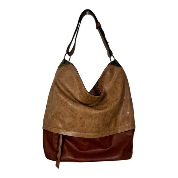 Joy Susan Darcy Zip Front Pocket Bucket Bag Faux Leather Vegan Tan Slouchy Hobo - Picture 1 of 9
